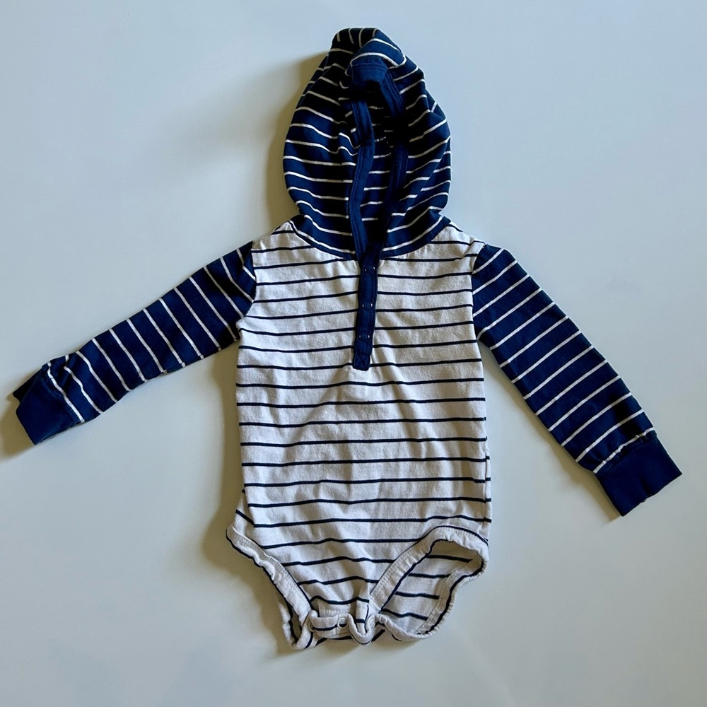 🔥Carter's Blue and White Striped Bodysuit with Hood, 12 M